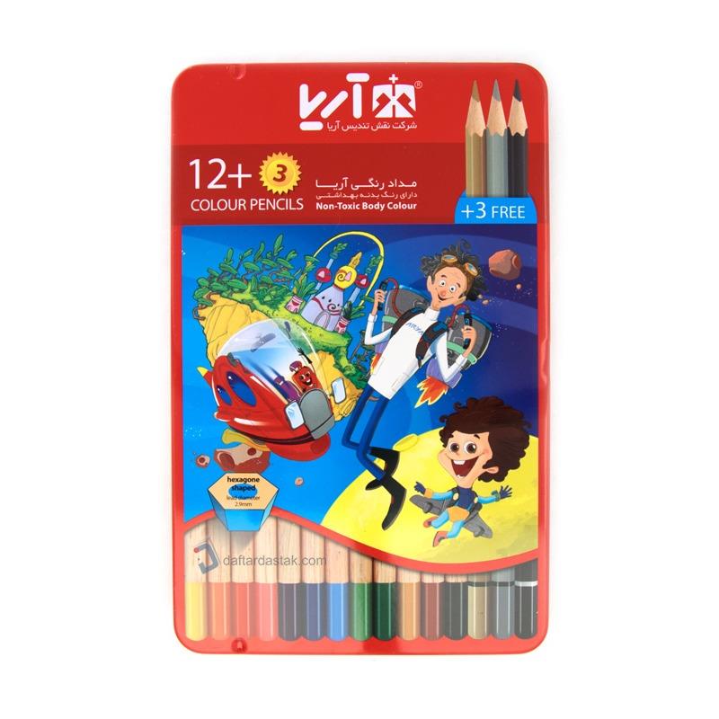 مداد رنگی آریا 3+12 رنگ